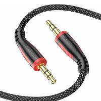 AUX кабель Borofone BL14 AUX Audio cable 3.5mm, тканевый, 1 метр (черно-красный)