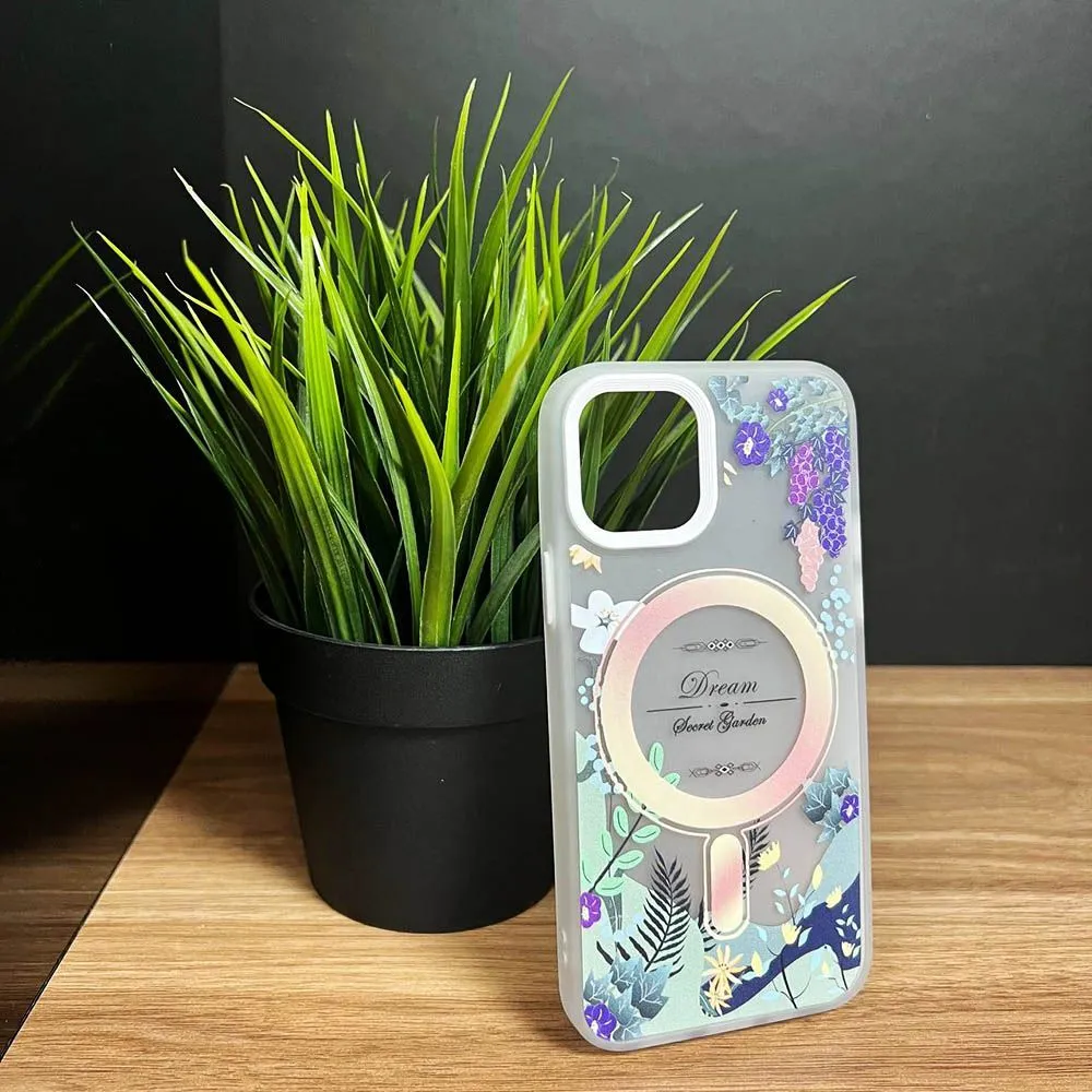 Чехол TPU матовый с принтом цветы Dream с MagSafe Apple iPhone 14 Pro (белый)