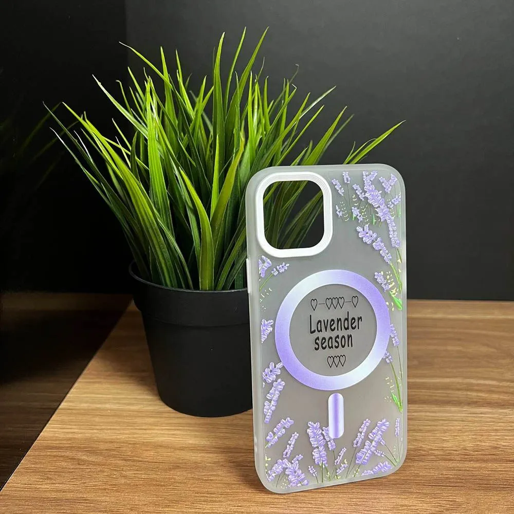 Чехол TPU матовый с принтом цветы Lavander с MagSafe Apple iPhone 14 Pro (белый)