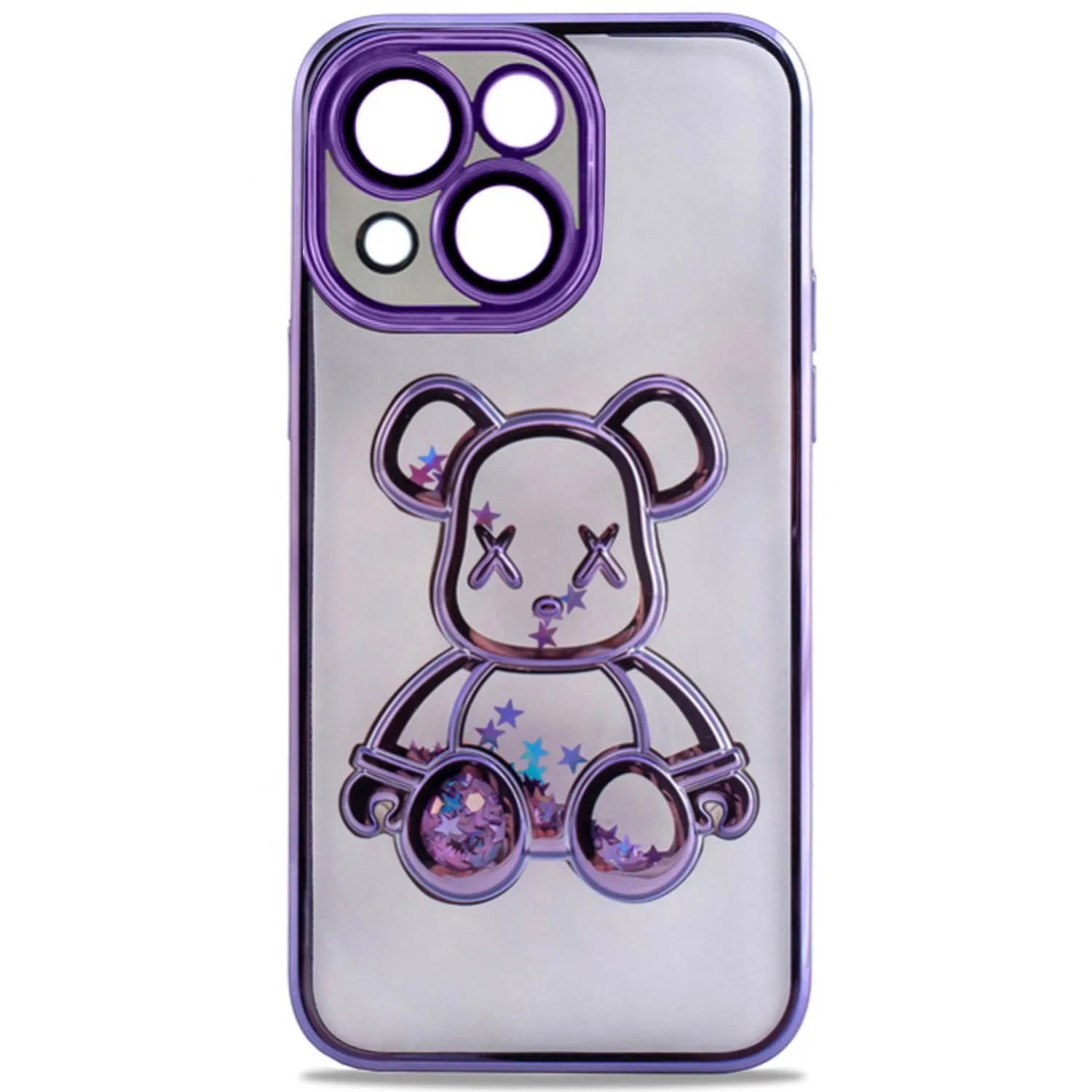Чехол силиконовый с защитой камеры с принтом Bearbrick для Apple iPhone 13, iPhone 14 (фиолетовый)