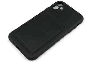 Силиконовый чехол кейс с кармашком под карточку Apple iPhone 11 (черный)