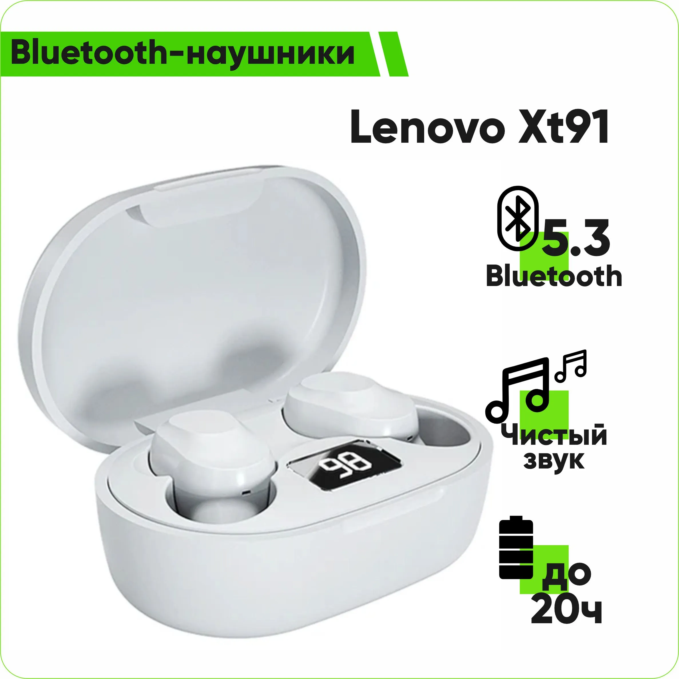 Беспроводные Bluetooth наушники Lenovo XT91 (белый)